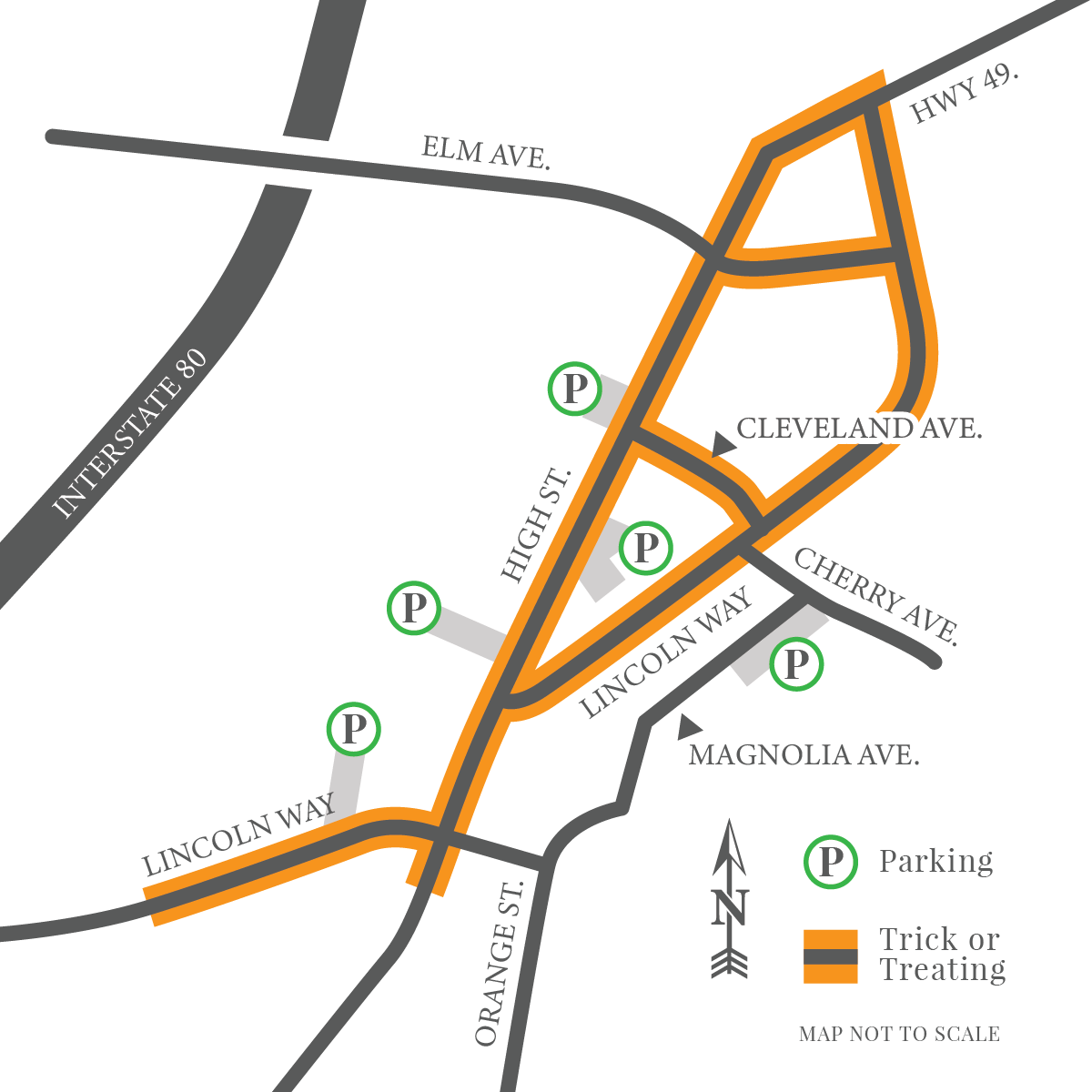 Downtown Auburn Trick or Treating Parking Map